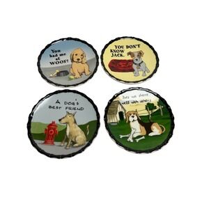 MWW Market Dog Lover Ceramic‎ Coaster Set of 4 Humorous Puppy Illustrations